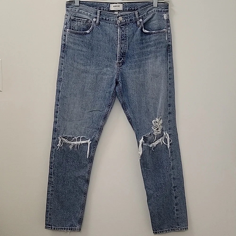 AGOLDE 100% Organic Cotton Jamie High Rise Jeans Distressed Button Fly Sz 29 - Picture 4 of 16